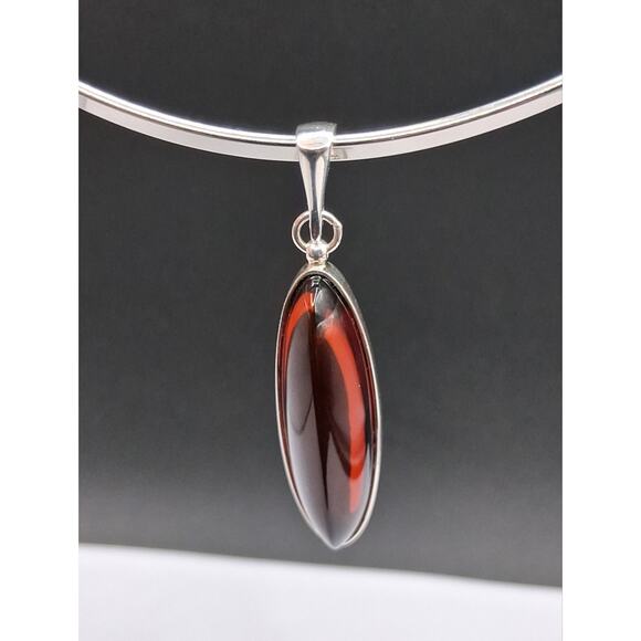Baltic Amber Pendant, 925 Sterling Silver, Dark Cherry, Classic Elegant Design - Picture 1 of 8
